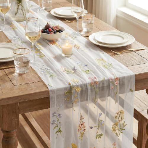 Artoid Mode 6PC Floral Milky White Embroidery Table Runner 120 Inch 10FT - Image 7