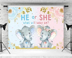 10x6.5ft Elephant Gender Reveal Backdrop He or She What Will Baby Be Photography Background Boy or Girl Gender Reveal Party Banner Decorations Supplies Photo Booth Props - Image 4