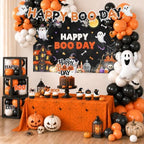 254Pcs Halloween Birthday Party Decorations, Happy Boo Day Decorations Kit with Happy Booday Banner Balloon Plates Napkins Cake Toppers and Stickers for Birthday Ghost Party - Image 2