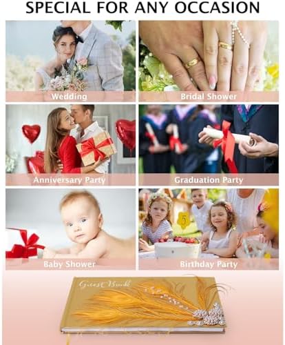 Vijiv Personalized Wedding Guest Book for Wedding Reception Signs, Bridal Baby Shower, Peacock Feather Hardcover Guestbook for Table Decoration Engagement Birthday Party Event, Photo Corners and Pen - Image 4