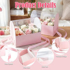 Honeydak 10 Pcs Cake Flower Clear Gift Boxes with Handle 4 in, Pink, Ribbon - Image 3