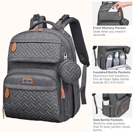 BabbleRoo Diaper Bag Backpack - Travel Large Baby Diaper Bag with Changing pad, Waterproof Baby Bags for Mom & Dad, Unisex Bags with Pacifier Case, Luggage Strap & Stroller Clips - Dark Gray - Image 5