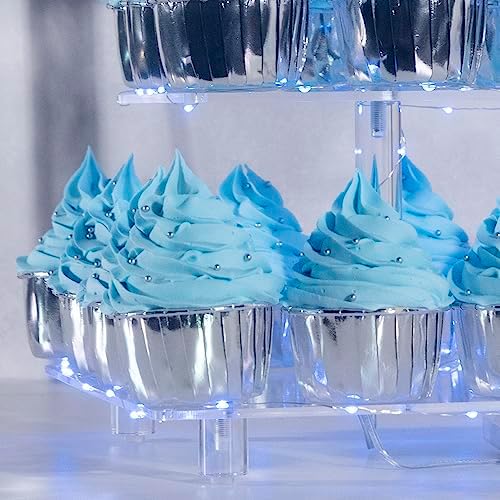 Cupcake Stand, 5-Tier Square Cupcake Holder with LED Light String, Acrylic Cupcake Tower Display-Dessert Tower-Pastry Stand-Cupcake Tier Stand for Wedding, Birthday Party (Blue Light) - Image 2
