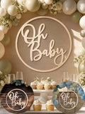 Oh Baby Backdrop Wooden Sign Round Gender Reveal Background Photo Decor by Yrrue