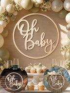 Oh Baby Backdrop Wooden Sign Round Gender Reveal Background Photo Decor by Yrrue