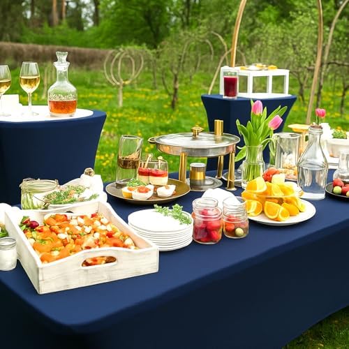 Fixwal 6 Pack 6FT Navy Blue Tablecloth Rectangle Spandex Table Cover - Image 6