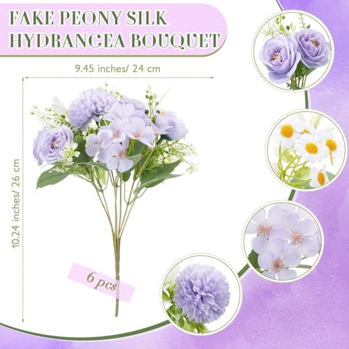 Tigeen 6 Bundles Artificial Flowers Bouquet for Wedding, Purple - Image 2