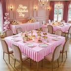 Wish Care Pink Spandex Tablecloths for 54x54 Inch Square Tables, Stretch Fitted Table Clothes with Pleated Ruffle Skirt for 54” Table, Wrinkle Free and Elastic, for Party Kitchen Home Dining - Image 3