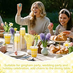 Sliner 50 Sets 16oz Yellow White Gingham Party Plastic Cups - Image 4