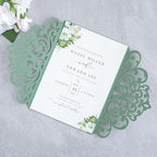20Pcs Sage Green Laser Cut Wedding Invitation Cards With Envelopes - Image 4