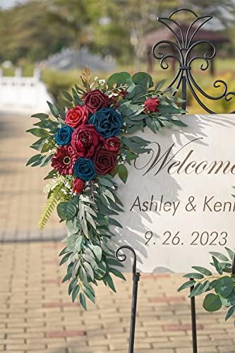 ponatia Wedding Arch Flowers (Pack of 2), Burgundy and Navy Flowers Wedding Decorations for Wedding Welcome Signs, Wedding Arches for Ceremony Reception - Image 5