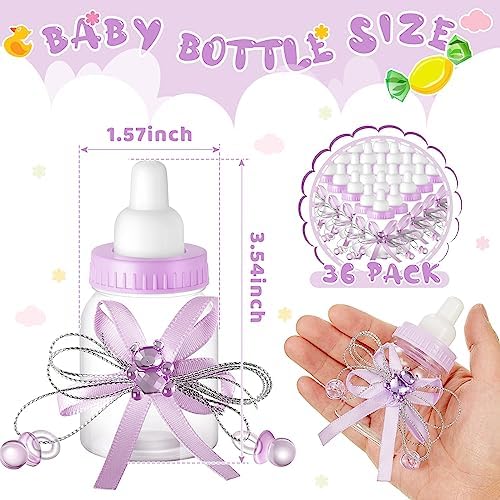 Nuenen 48 Pcs Baby Shower Milk Bottles with Ribbon Plastic Bear Candy Bottles Baby Shower Favors Gender Reveal Wedding Birthday Party Decorations (Purple) - Image 2