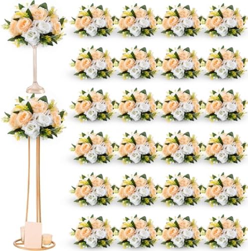 Hotop 24 Pcs Silk Rose Flower Balls,Champagne, White by Hotop