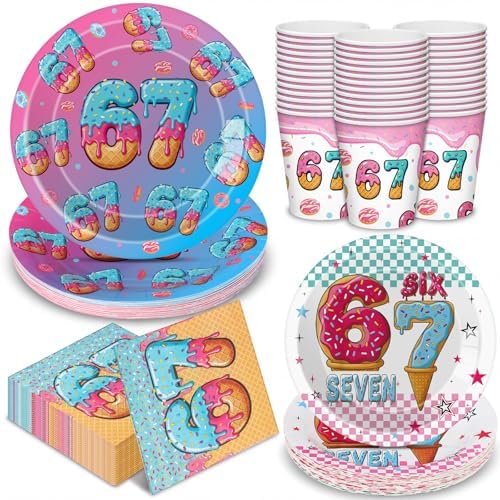 Suclain 150 Pcs 6 7 Birthday Party Tablewear, Six Seven Birthday Decoration by Suclain