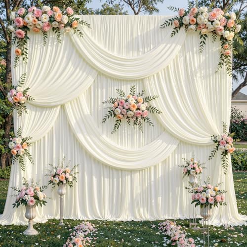 10ft x 10ft Ivory Backdrop Curtains, Ivory Cream Drapes for Backdrop Fabric - Image 2
