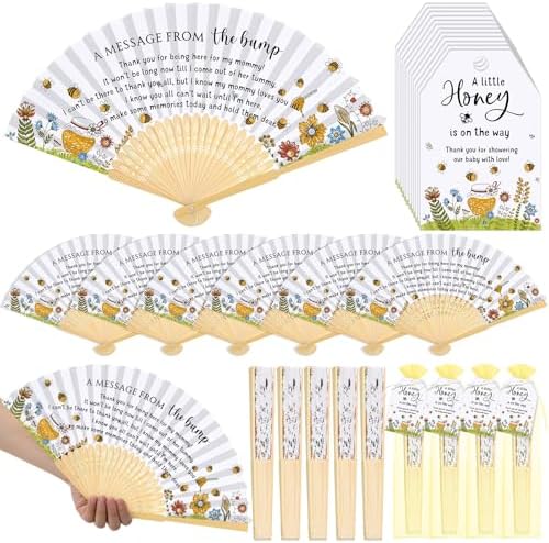 Threehoney 25 Pack Bee Baby Shower Favors with Paper Fans, Tags and Bags by Threehoney