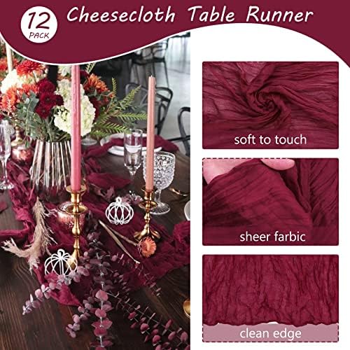 35x72 Inch Burgundy Cheesecloth Table Runner Fall Wedding Party Home Decor - Image 4