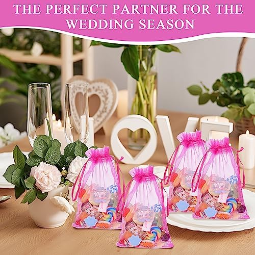 Woanger 500 Pcs Hot Pink Organza Bags Bulk 4 x 6 Inch Small Drawstring Mesh Gift Bags Sheer Jewelry Pouches Sachet Candy Pouch for Wedding Favor Holiday Festival Birthday Party Shower - Image 4