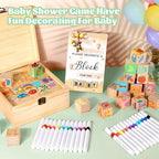 Baby Shower Blocks Game Set with Wooden Box, Acrylic Markers & Wooden Sign for Baby Shower Games, Gender Reveal & Decorations (BrownBear) - Image 3
