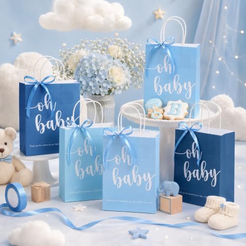 Gersoniel 50 Packs Baby Shower Gifts Bags Bulk 5.91 x 3.15 x 8.27 Inches Baby Shower Favor Bags with Handle Ribbon Thank You Gift for Party Favor for Guests Gifts Gender Reveal (Blue) - Image 5