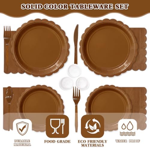 Vyntra 350 Pcs Brown Paper Plates and Napkins Party Supplies - Image 3