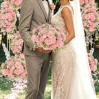 Light Pink Artificial Flowers 6 Bundles Silk Floral with Stems - Image 5