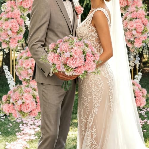 Light Pink Artificial Flowers 6 Bundles Silk Floral with Stems - Image 5