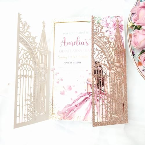 20PCS Laser Cut Wedding Invitations,Wedding Invitation Card Pocket,Quince Invites,Sweet 16 Invitations,Quinceanera Invitations,Laser Cut Invitations For All Occasions - Image 4