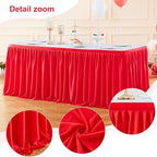 17ft Red Table Skirts for Rectangle Tables Polyester Pleated Table Skirt Desk Skirts Ruffle Table Skirt cloth for Wedding Birthday Party Baby Shower Bridal Shower Banquet Table Skirts - Image 5