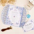 50PCS Blue Customizable Wedding Invitations with Envelopes and RSVP Cards - Image 4