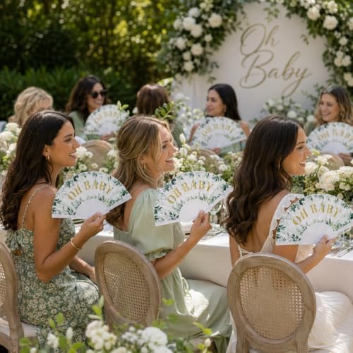 Cinrobiye 24 Pcs Greenery Baby Shower Folding Hand Fans, Sage Green Eucalyptus Oh Baby Fans Bulk, Foldable Fan Favors for Gender Reveal, Baby Shower Guest Favors and Party Decorations - Image 6
