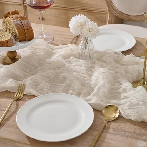 12 Pack Cream White Cheesecloth Table Runners, 120 Inch 10Ft Ivory Gauze Table Runner for Wedding Birthday Party Baby Shower Decorations - Image 2