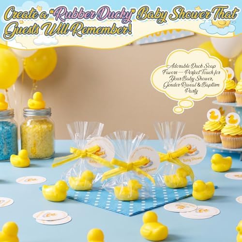 Leelosp Duck Soap Party Favors Gift with Transparent Bags and Thanks Tag for Baby Shower Guest Reveal Baptism Shower Wedding Birthday Summer Party Favor Decorations Supplies(50 Sets,Yellow) - Image 2