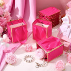 Yeaqee 50 Pcs Mini Paper Gift Bags with Handles Tag, Hot Pink, Gold - Image 5