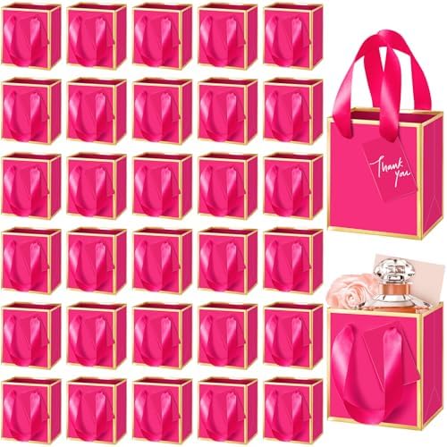 Yeaqee 50 Pcs Mini Paper Gift Bags with Handles Tag, Hot Pink, Gold by Yeaqee