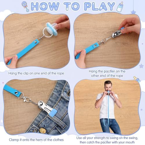 10 Sets Funny Baby Shower Games Set Table Tennis Twerk Game Swing Pacifier Race Swing Shaking Balls Diapers Game for Baby Shower How Many Balls Can You Catch in Your Diaper(Blue) - Image 5