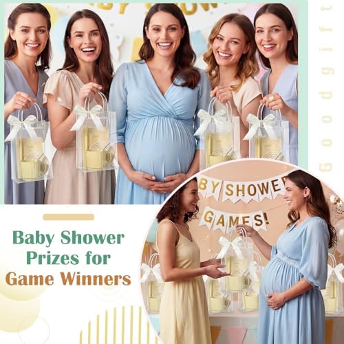 36 Pcs/6 Sets Baby Shower Prizes for Winners Include Ceramic Mugs with Spoons Woven Coasters Notebooks with Pens Clear PVC Gift Bags for Bridal Shower Party Favors (Yellow) - Image 6