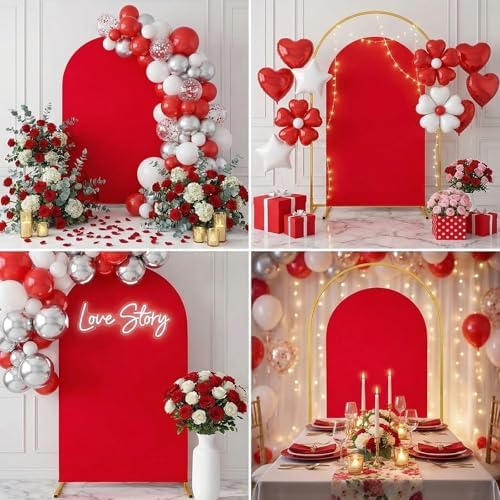 Metal Arch Stand and Cover Set,1 Red Spandex Fitted Backdrop with 1 Gold Wedding Arched Stand Frame for Parties Birthday Baby Shower Bridal Banquet Decoration (6.6FT) - Image 3