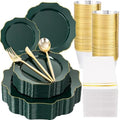 WDF 175Pcs Green Plastic Plates - Green Plates Disposable with Gold Rim - Christmas Plastic Plate - Fancy Disposable Dinnerware Sets 25 Guests Ideal for Party/Wedding/Birthday by WDF