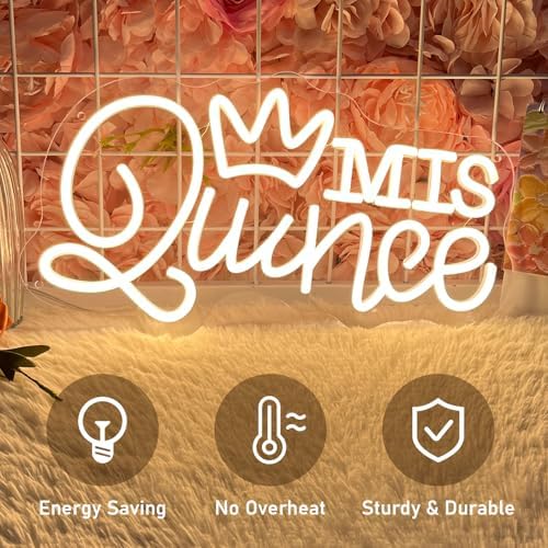 Mis Quince Neon Sign for Wall Decor Dimmable LED Sign Neon Lights for Bedroom Light Decoration for Birthday Party Room Decoration Gift for Girl Kid Lover 40CM*23CM Warm White - Image 6