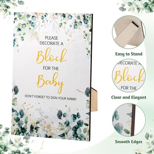 150Pcs Baby Shower Games Kit, 52 Blank Wooden Baby Shower Blocks 24 Acrylic Paint Marker 1 Wooden Sign 1 Storage Box and 72 Templates for Baby Shower Decorations - Image 3
