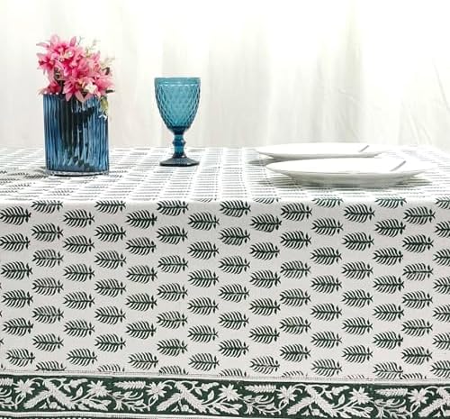Ridhi Emerald Green Hand Block Print Cotton Tablecloth 102 x 48 Inch - Image 4