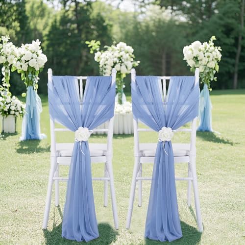 Fanqisi Dusty Blue Chair Sashes 48 Packs 8ft Long Draping Fabric Chair Cover for Ceremony Outdoor Banquet Decorations - Image 6