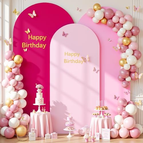 Pink Arch Backdrop Cover 3 Set-4FT, 5FT, 6FT Spandex Fitted Wedding Arch Stand Covers for Baby Shower Girls Birthday Party Wedding Ceremony Banquet Photo Arch Stand Background Decorations - Image 2