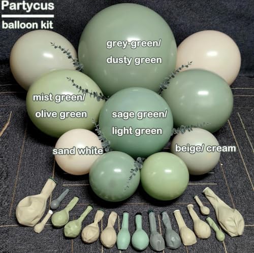 Dusty Green White Balloon Arch Double Stuffed, Neutral Sage Light Green White Sand Beige Balloon Garland Kit with Leaves for Baby Shower Birthday Woodland Bridal Wedding Gender Reveal Fall Party Decor - Image 3