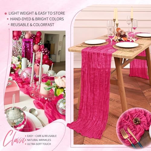 18 Pack Cheesecloth Table Runner 10FT Hot Pink Table Runner Boho Gauze Cheese Cloth Table Runners Long Rustic Sheer Table Decorations for Wedding Party Baby Bridal Shower Birthday Holiday Home - Image 5