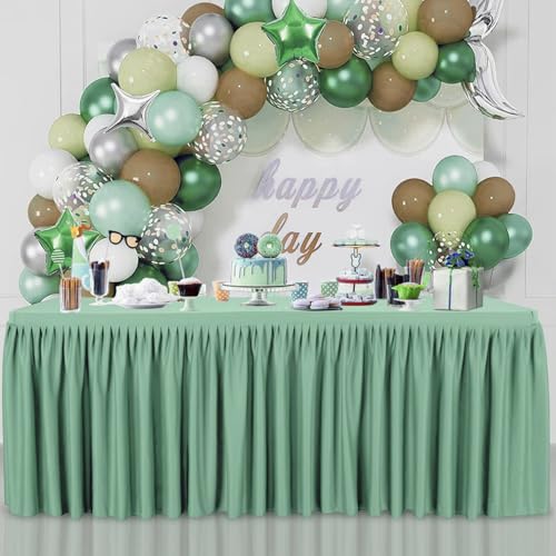 Sage Green Polyester Table Cloths for Rectangle 4 Foot Tables, 2 Pack Wrinkle Free Tablecloths Stretchy Banquet Ruffle Fitted Table Cover Desk Skirt for Parties Wedding Birthday Baby Shower - Image 4