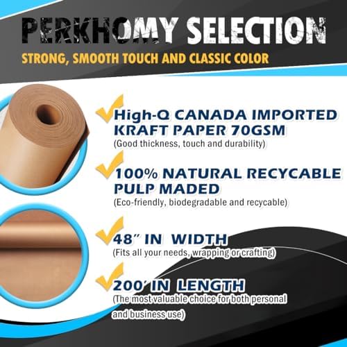 PerkHomy 48" x 2,400" (200') Brown Kraft Paper Roll for Craft Bulletin Board Paper Art Table Covering Crafting Gift Wrapping Bouquet Packing Parcel 70GSM 50LB (Brown, 48" x 200') - Image 2