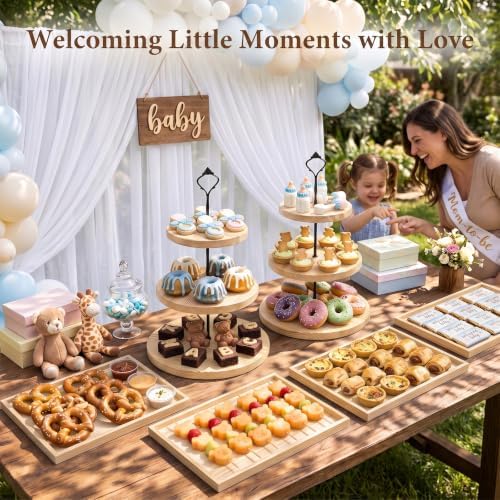 6pcs Wooden Dessert Table Display Set, 3 Tier Cupcake Stand Set with Serving Trays, Rustic Dessert Display Stand, Cake Stand Set for Wedding Dessert Table, Birthday, Baby Shower, Party Food Display, Home Decor - Image 4