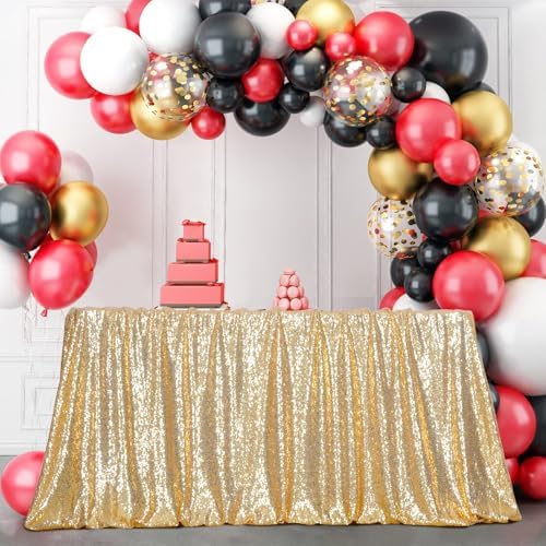 Poise3EHome Light Gold Sequin Tablecloth 60×120 Inch Rectangle Sparkly Fabric Table Cloth for Birthday Wedding Party Holiday Baby Shower Christmas Decoration - Image 2